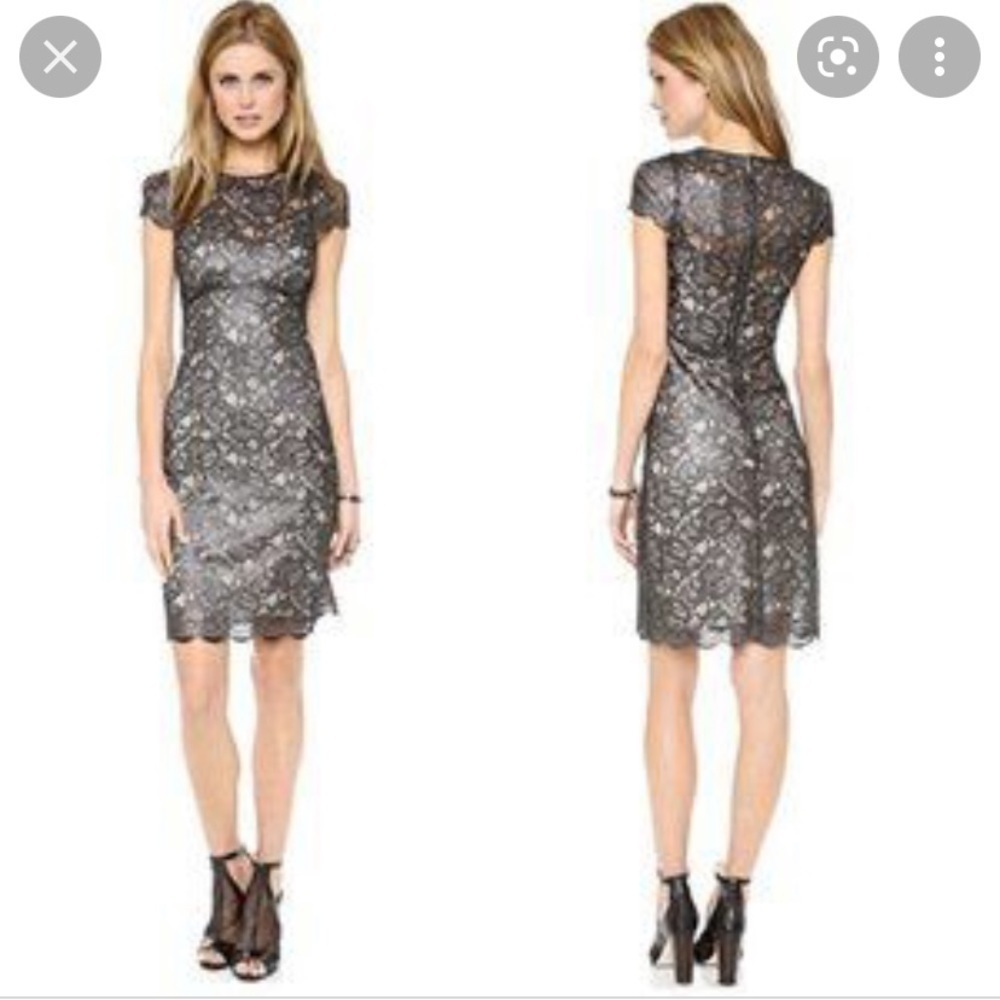 L'AGENCE Lace Mini Long Sleeve Gray Double Dress sz 6